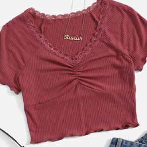 shein lace trim fitted crop top